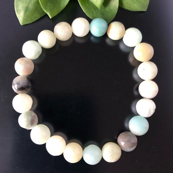 Color Amazonite 8mm Natural Stone Beads Stretchable Bracelet - Picture 2 of 4